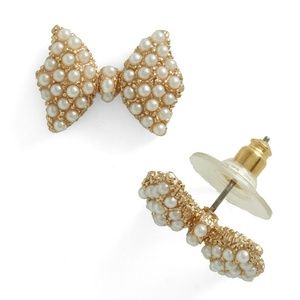 Brand New Pearl Bow Stud Earrings