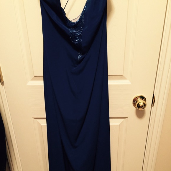 Royal blue floor length dress with front beading - Picture 2 of 3