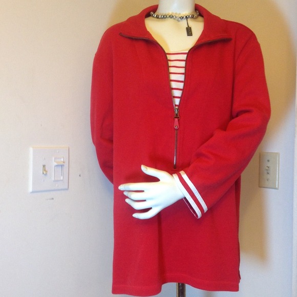 Tops - CUTE SWEATSHIRT RED AND WHITE WITH SEWN IN SHIRT