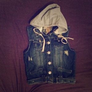 Hybrid Denim Vest with Removable Hood