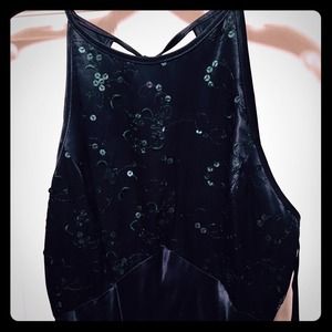 Hunter green long satin halter evening gown