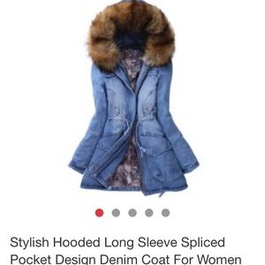 ❤️denim women coat hooded fur ❤️