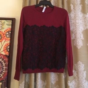 Ann Taylor burgundy and lace sweater