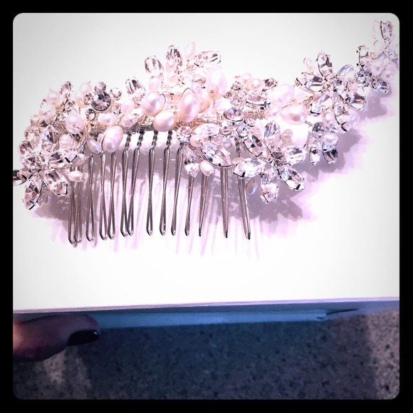 Handmade pearl and CZ hair piece
