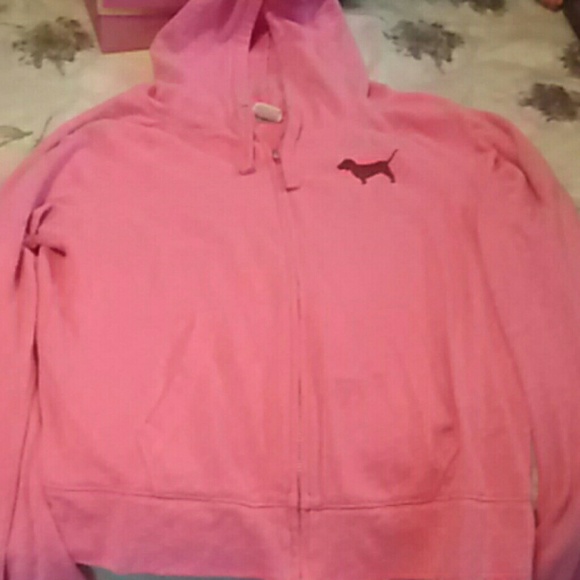 VS pink zip up hoodie gently used