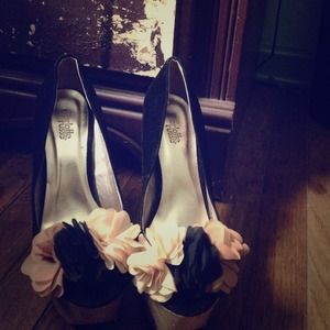 Black shoes with flower accents