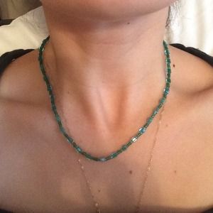 Green and Blue Glass Beaded Necklace Handmade