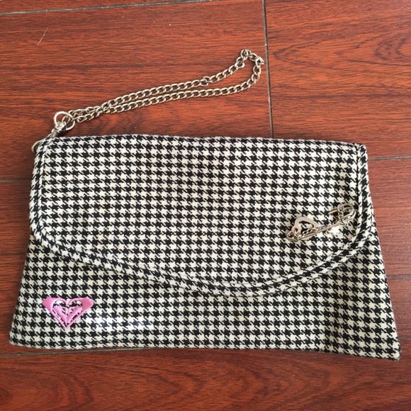 Roxy houndstooth clutch wristlet bag pink