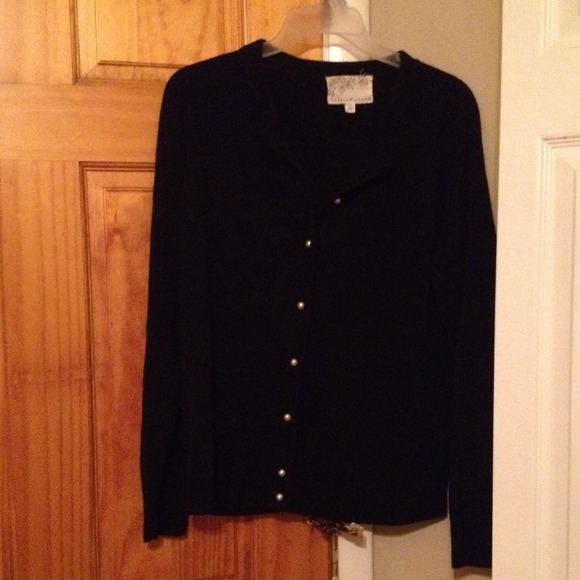 Black button up sweater with pearl buttons