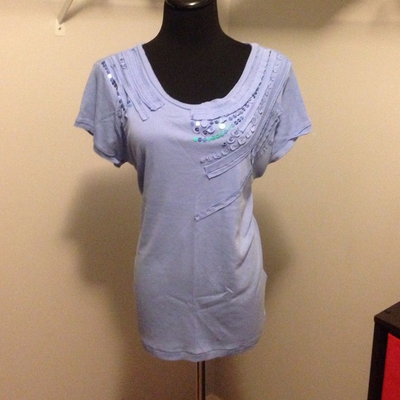 113. August Silk light blue sequin design top