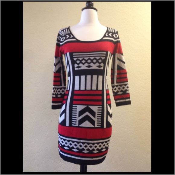 Aztec Print Sweater Dress