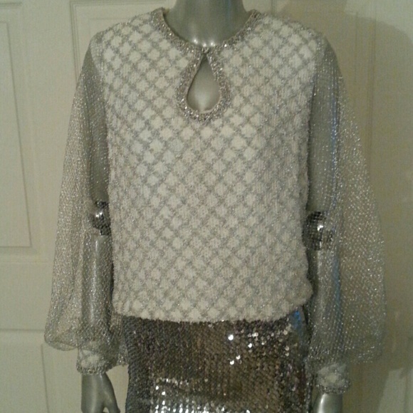 ~SOLD9/7~ WAS $375~HP~ VintageMetallic Crochet Top - Picture 2 of 4