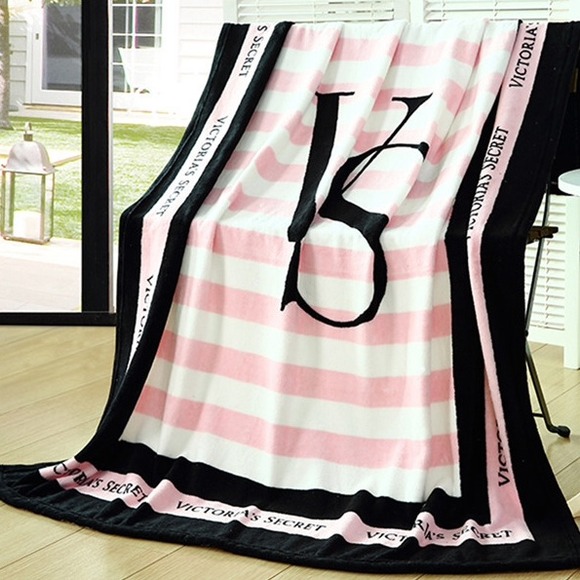 🚫SOLD🚫Victoria's Secret Logo Pink Stripe Blanket
