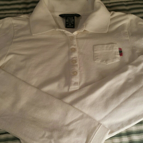 Long Sleeve Med White Abercrombie & Fitch Polo Top - Picture 3 of 3