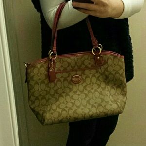 Coach Tote Bag -Tan with Fusia Trim