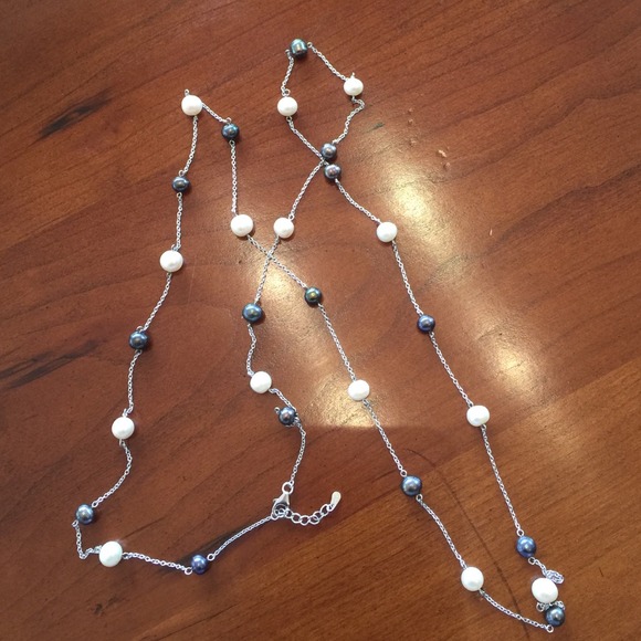 Super long sterling silver and pearl necklace - Picture 2 of 2