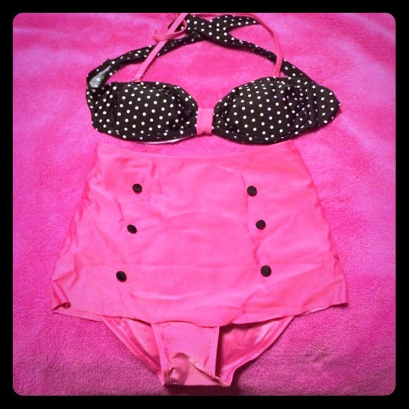 Pink/Black Polka Dot High Waisted Bikini👙