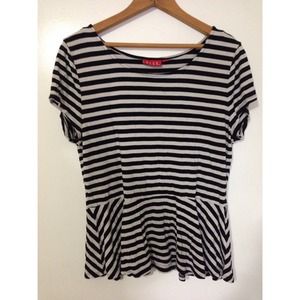 ELLE Striped Black and White Peplum Top