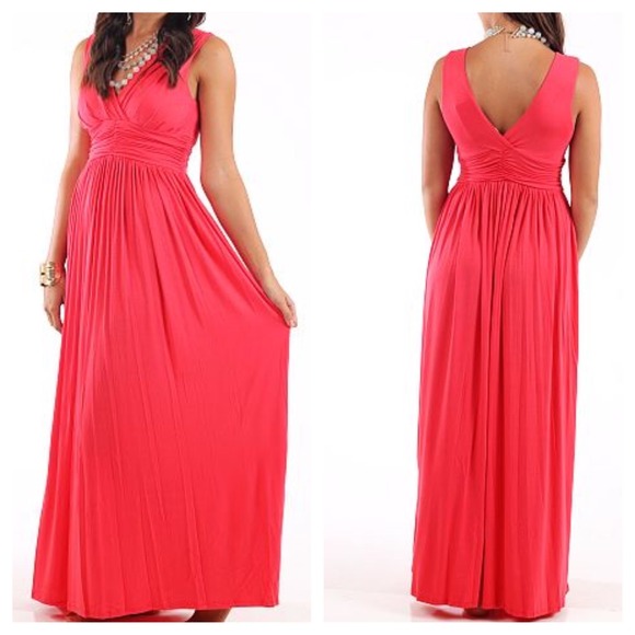 Coral wide strap sleeveless boutique maxi dress