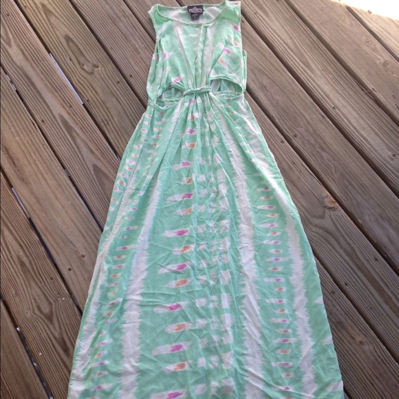Seafoam green maxi dress with front cutouts