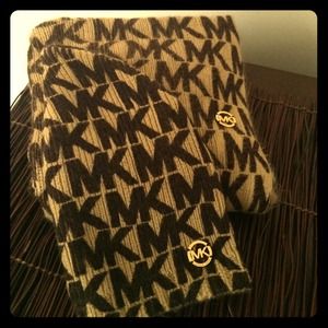 Michael Kors MK logo infinity scarf and hat.
