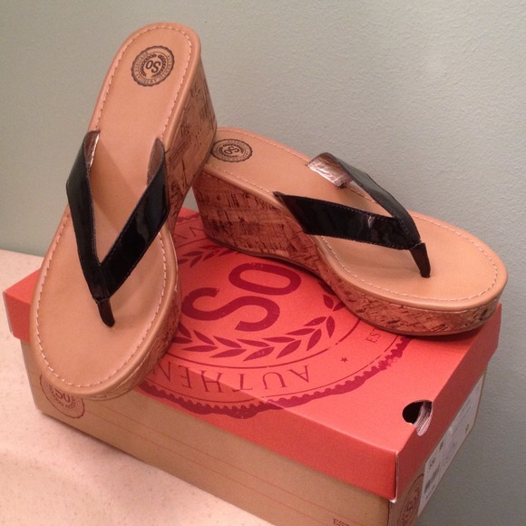 SO Authentic American Heritage Shoes - SoDotty Black cork wedge heel sandals. Never worn.