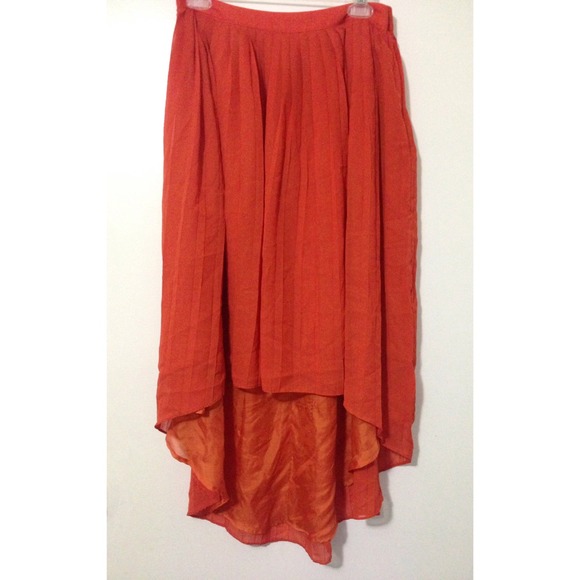 Orange Pleated Hi-Lo Skirt