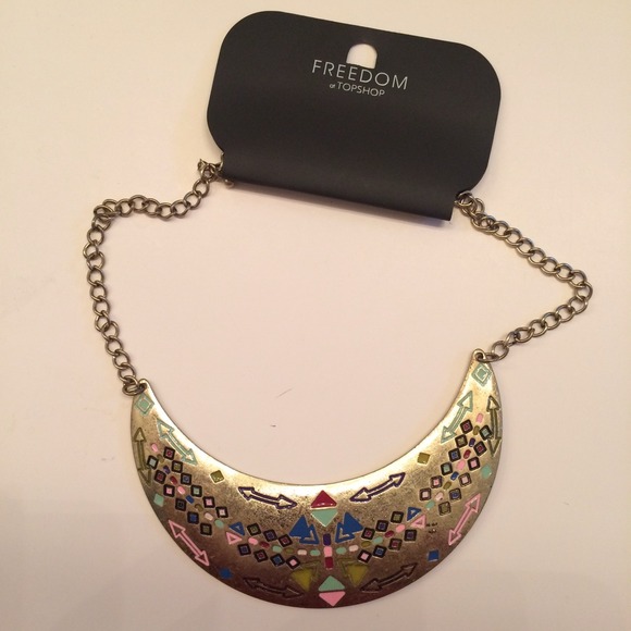 Gold Colorful Tribal Print Necklace