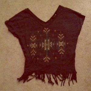 Forever 21 Fringed Grey Tribal Shirt