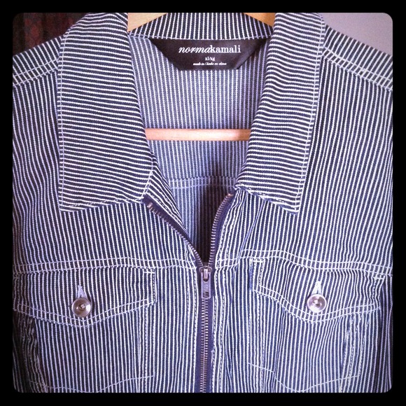 Navy Blue Engineer Striped Stretch Denim Jacket