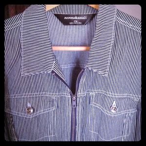 Navy Blue Engineer Striped Stretch Denim Jacket