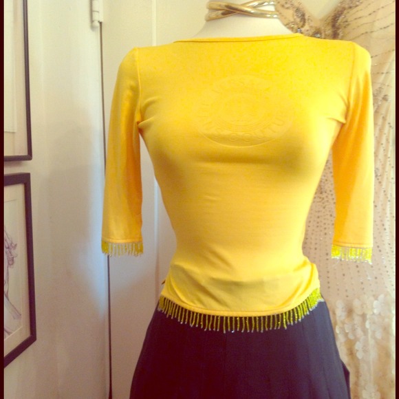 Versace Jeans Couture Tops - Vintage Versace Jeans Couture Fringed Yellow Top