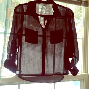 Sheer black button up blouse