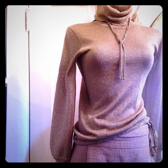 P W Imports Tops - Vintage 1970's Gold Metallic Lurex Cowl Neck