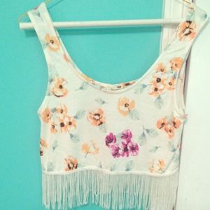 White fringe crop top with flowers