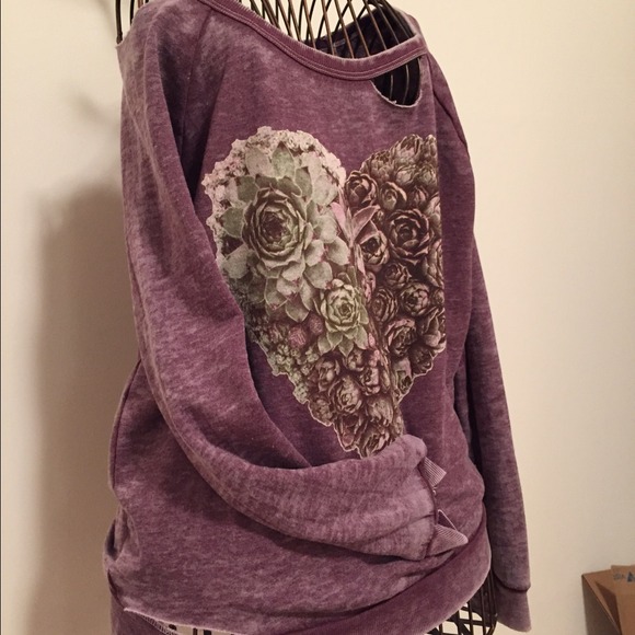 Chaser 'ripped' sweat top with floral heart