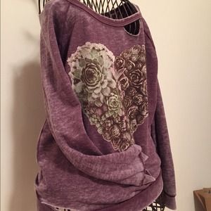 Chaser 'ripped' sweat top with floral heart