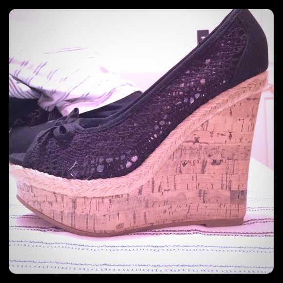 Black crochet and cork wedges from Delia's