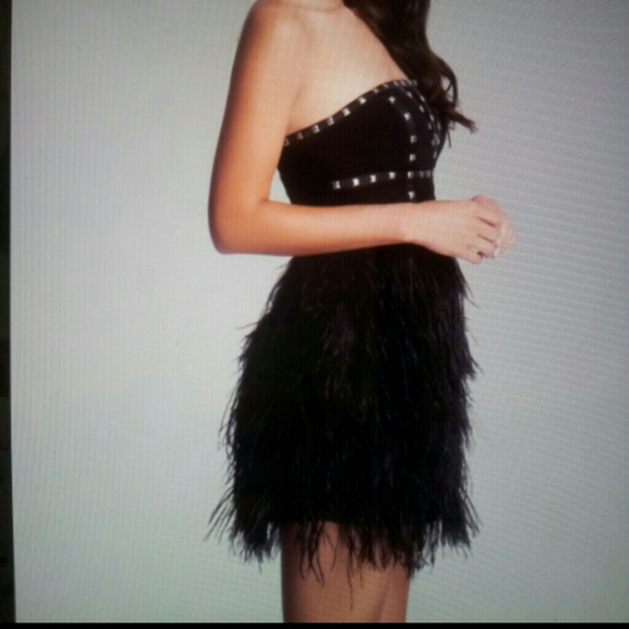 Bebe black Strapless Studded Feather Dress