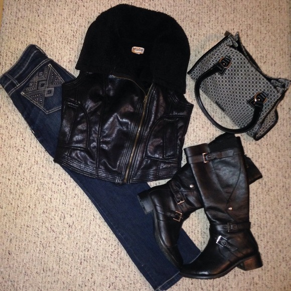 Mudd Sherpa Faux Leather Moto Vest