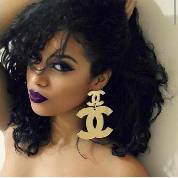 Double C Golden Acrylic Dangle Earrings