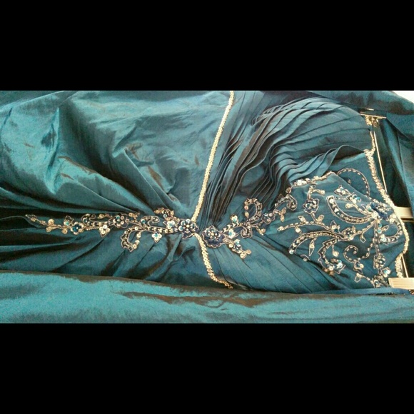 Strapless Sequin Embroidered Royal BlueGown - Picture 2 of 5