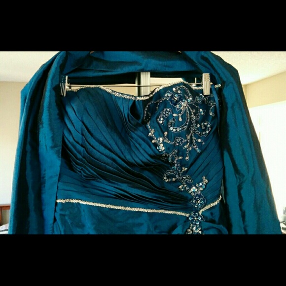 Strapless Sequin Embroidered Royal BlueGown - Picture 3 of 5
