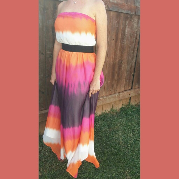 Tie Dyed Long Strapless Dress