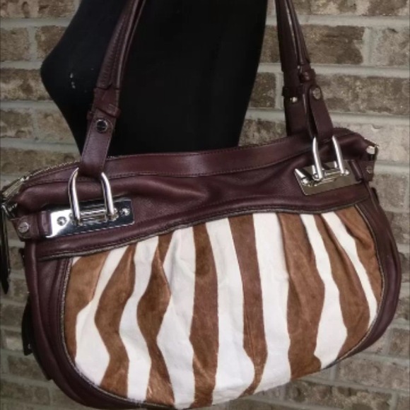 B. Makowsky  leather large handbag w/calf hair - Picture 1 of 4