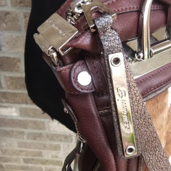 B. Makowsky  leather large handbag w/calf hair - Picture 2 of 4