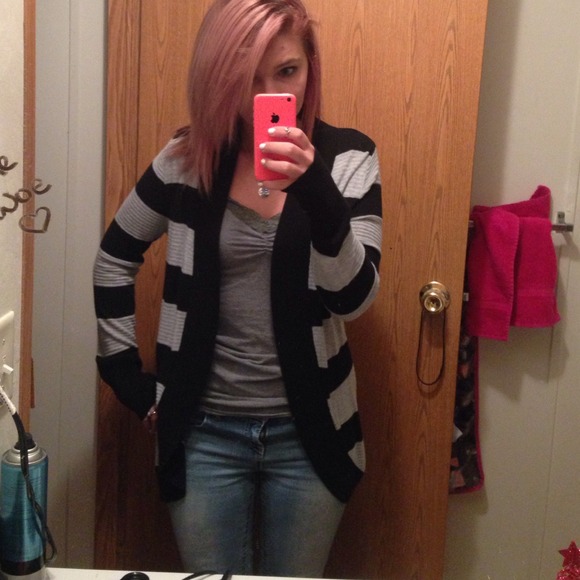 black and white stripe over coat size large