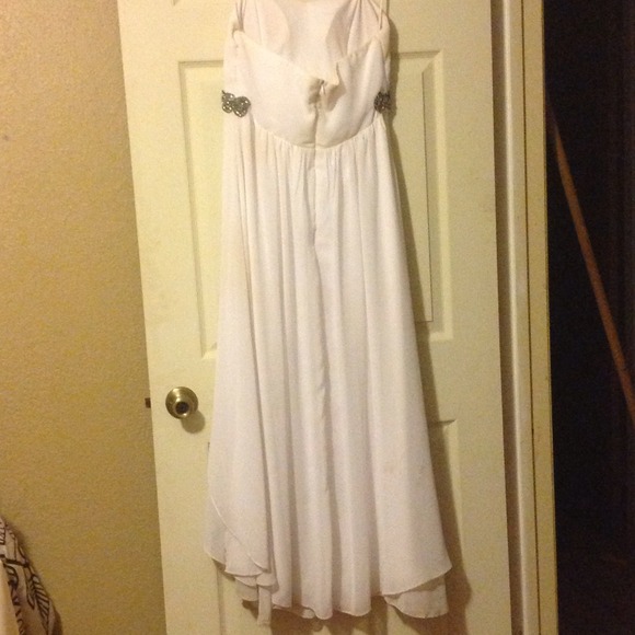 White Rhinestone High/Low Prom Dress - Picture 2 of 4