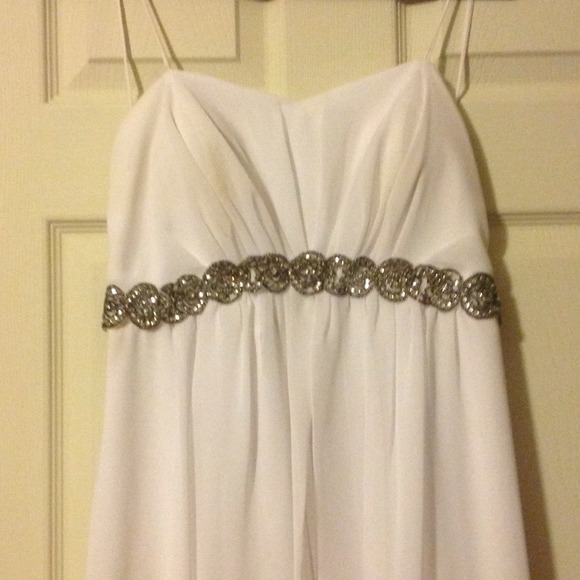 White Rhinestone High/Low Prom Dress - Picture 3 of 4