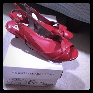 Red Steve Madden kitten heel sandals